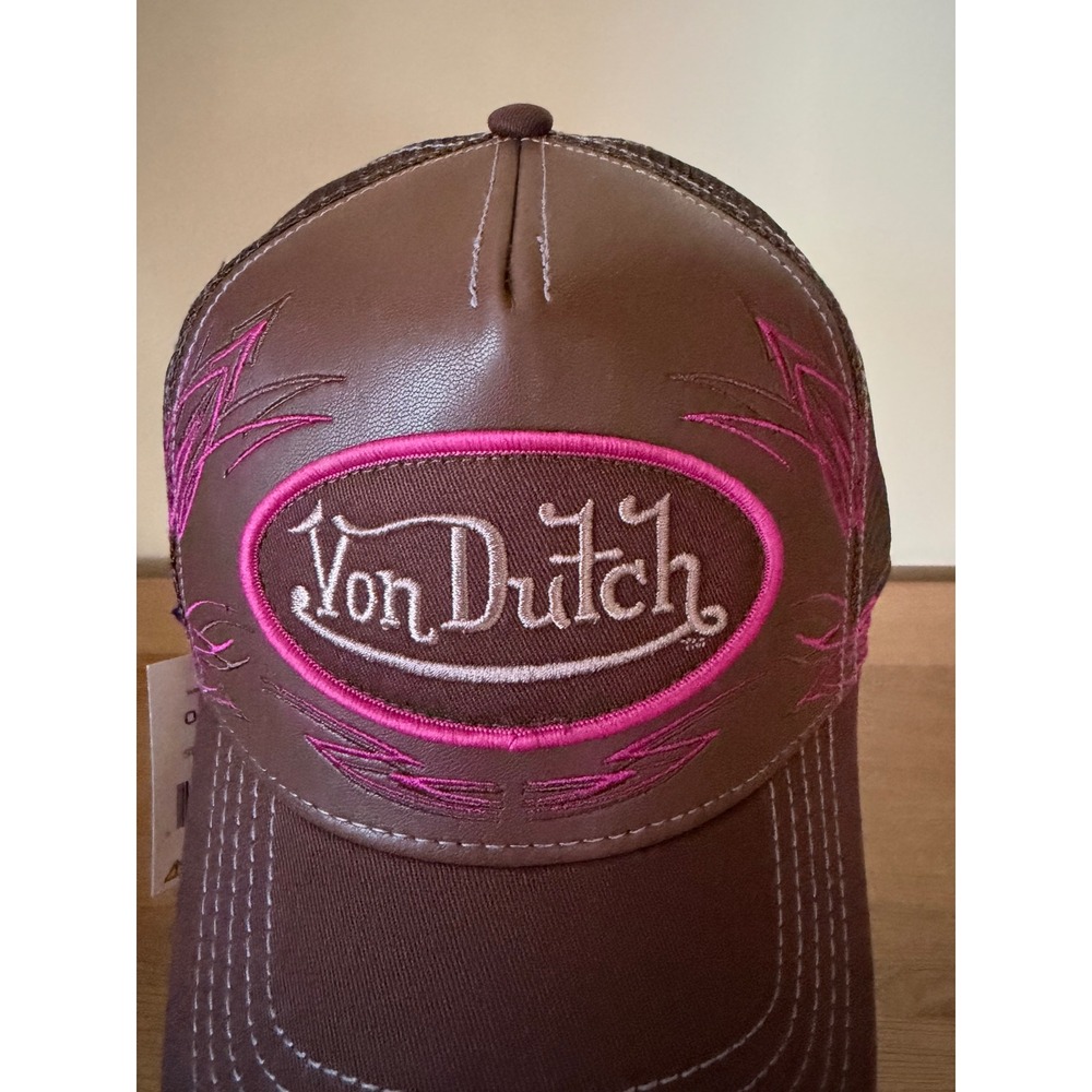 Von Dutch Sepia Stone Brown Pink Flying Eyeball Trucker Y2K Vibe NWT - Picture 3 of 8